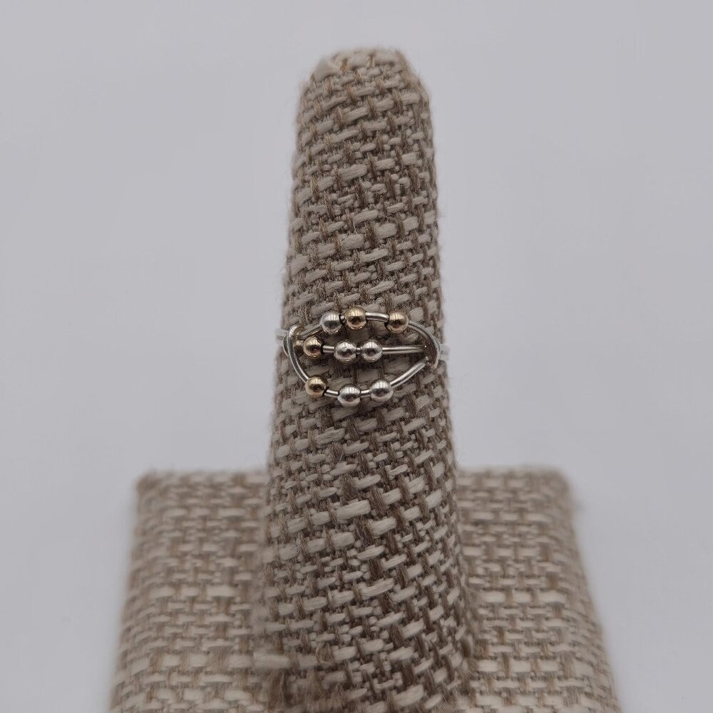 Size 6 Sterling Silver Two Tone Handmade Wire And Beads Band Ring A2743